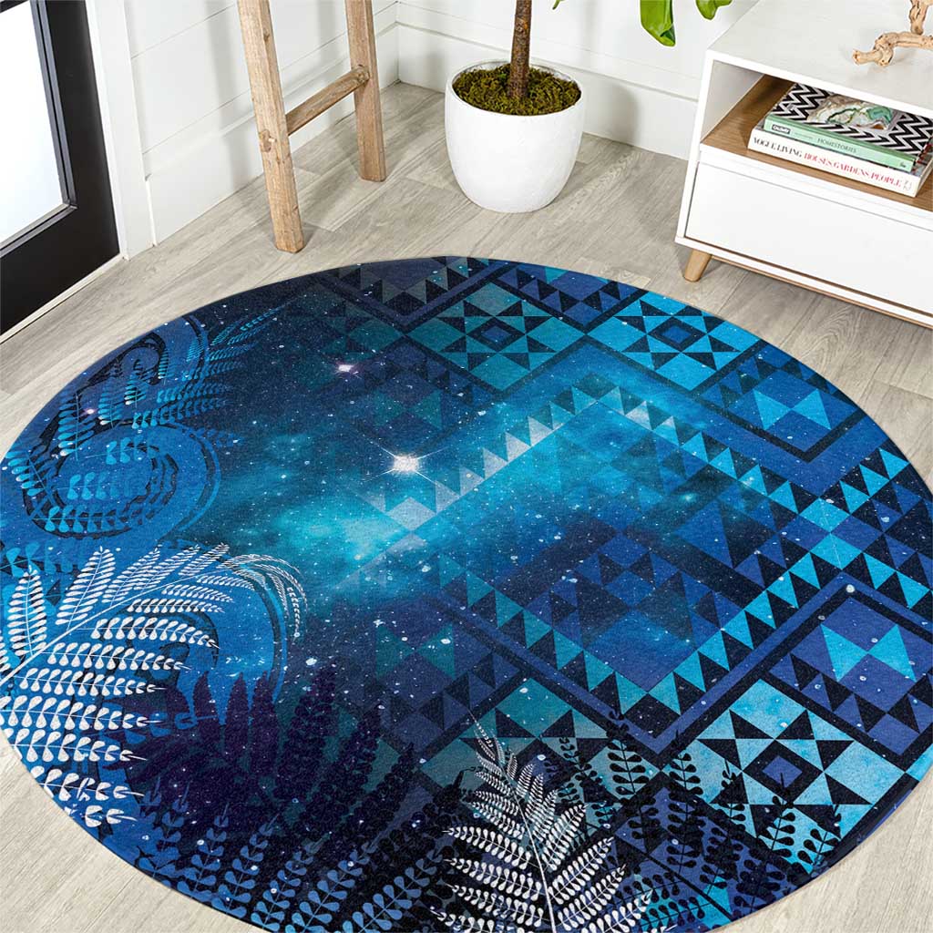Aotearoa Taniko Matariki Round Carpet Cosmic Blue