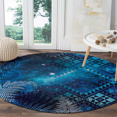 Aotearoa Taniko Matariki Round Carpet Cosmic Blue