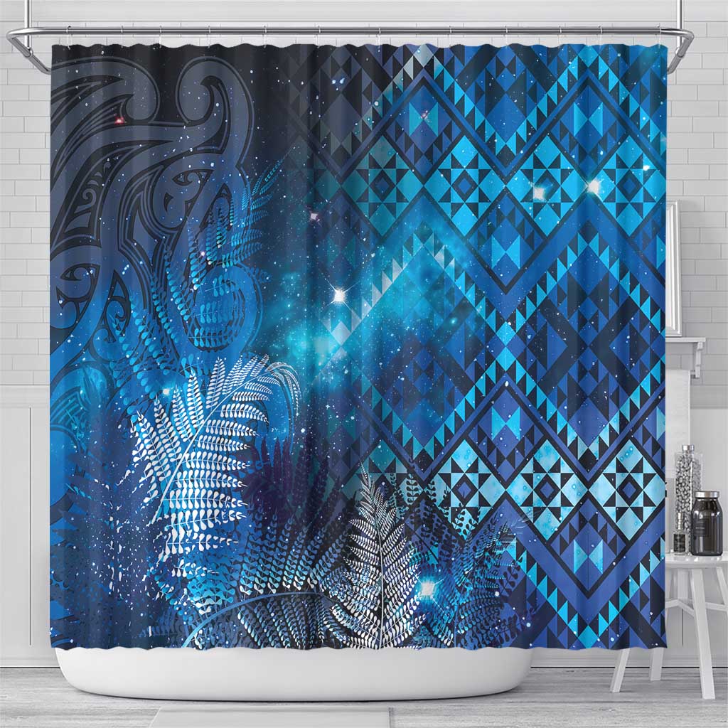 Aotearoa Taniko Matariki Shower Curtain Cosmic Blue