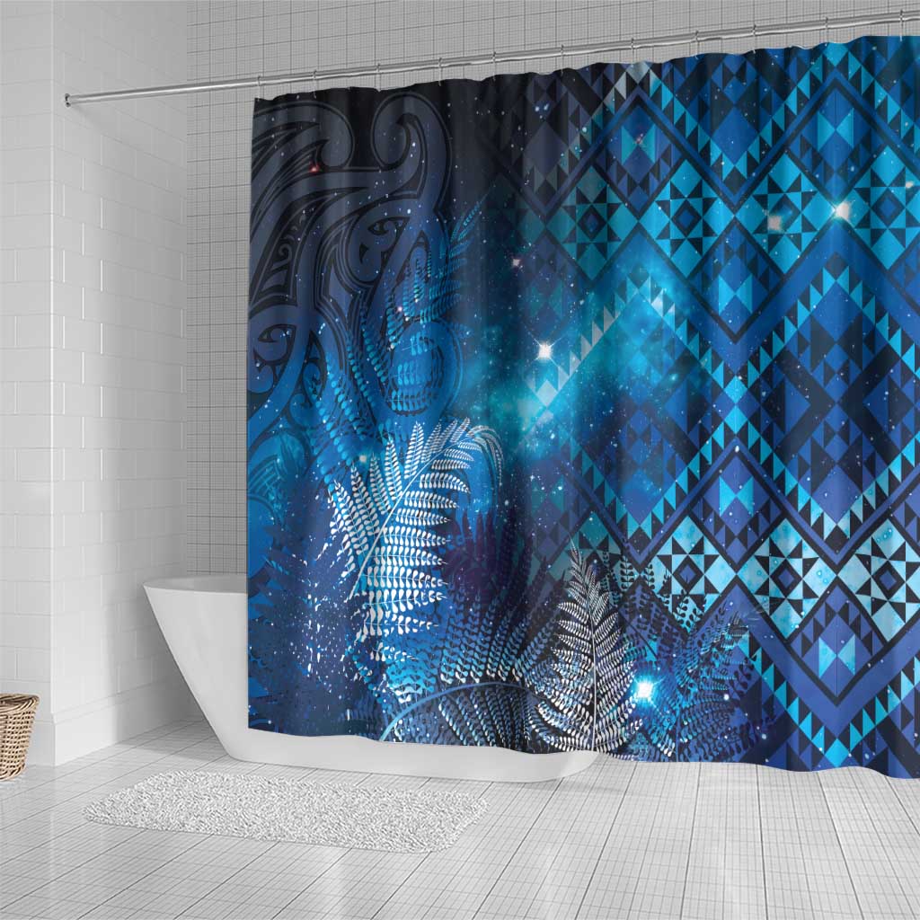 Aotearoa Taniko Matariki Shower Curtain Cosmic Blue