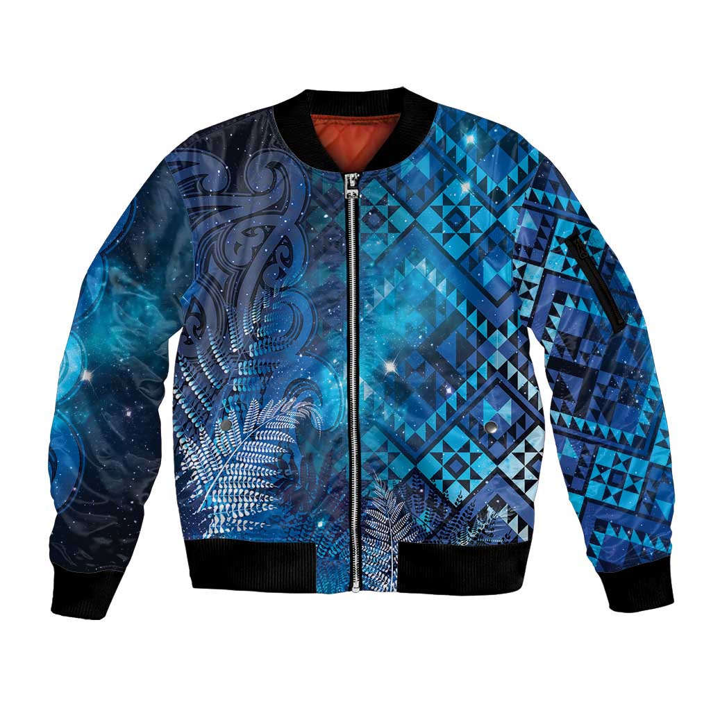 Aotearoa Taniko Matariki Sleeve Zip Bomber Jacket Cosmic Blue