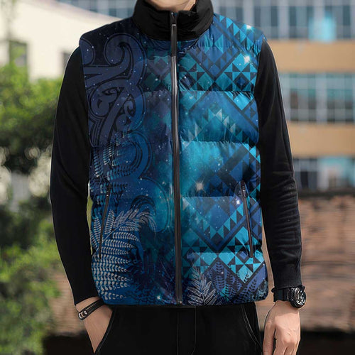 Aotearoa Taniko Matariki Sleeveless Puffer Jacket Cosmic Blue