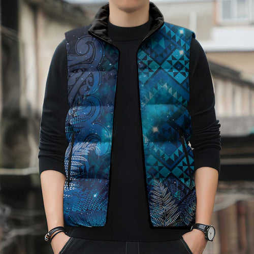 Aotearoa Taniko Matariki Sleeveless Puffer Jacket Cosmic Blue