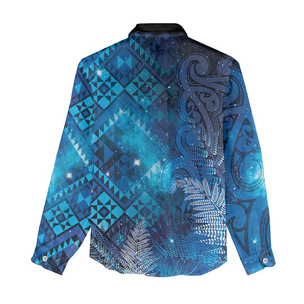 Aotearoa Taniko Matariki Women Casual Shirt Cosmic Blue