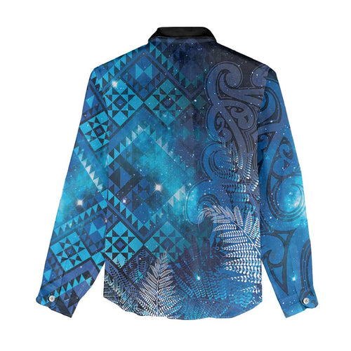 Aotearoa Taniko Matariki Women Casual Shirt Cosmic Blue