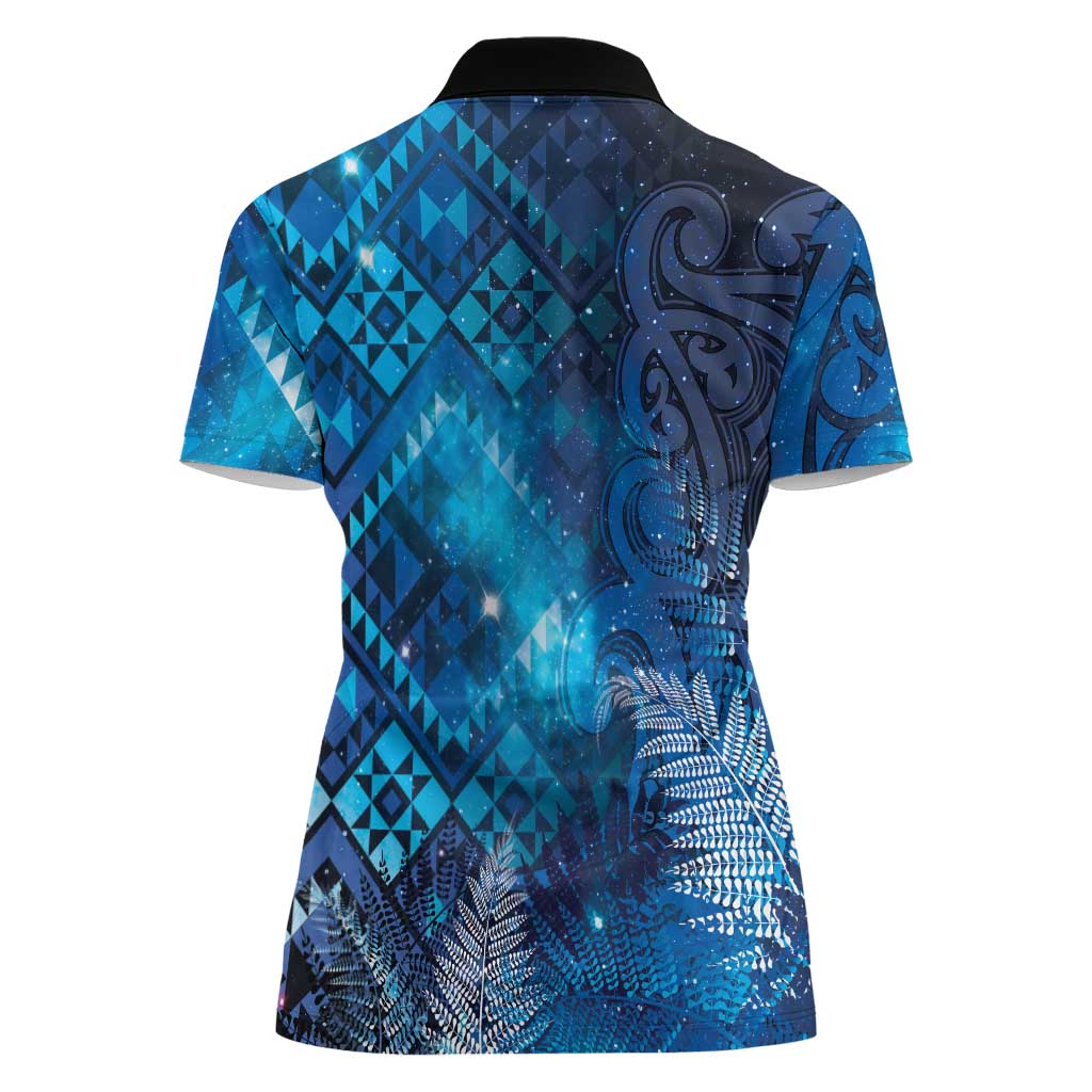 Aotearoa Taniko Matariki Women Polo Shirt Cosmic Blue