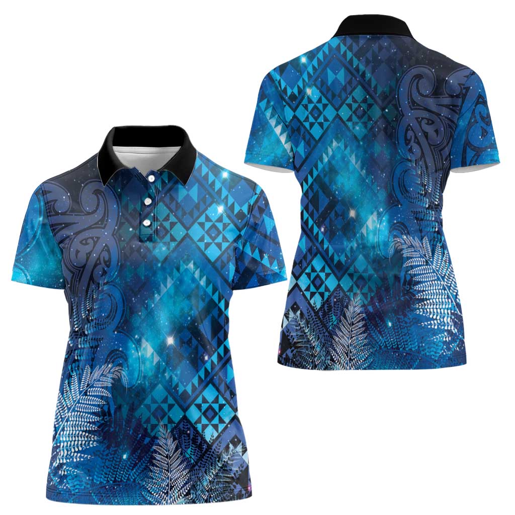 Aotearoa Taniko Matariki Women Polo Shirt Cosmic Blue