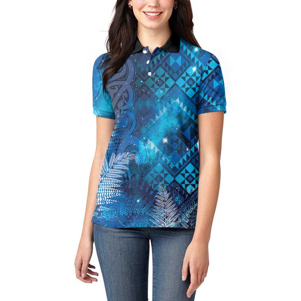 Aotearoa Taniko Matariki Women Polo Shirt Cosmic Blue