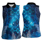 Aotearoa Taniko Matariki Women Sleeveless Polo Shirt Cosmic Blue