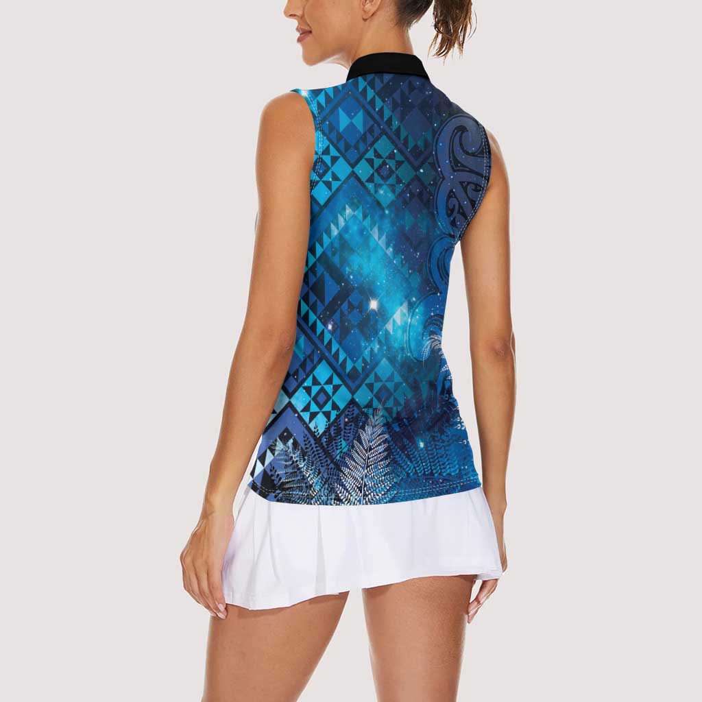 Aotearoa Taniko Matariki Women Sleeveless Polo Shirt Cosmic Blue