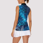 Aotearoa Taniko Matariki Women Sleeveless Polo Shirt Cosmic Blue