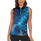 Aotearoa Taniko Matariki Women Sleeveless Polo Shirt Cosmic Blue