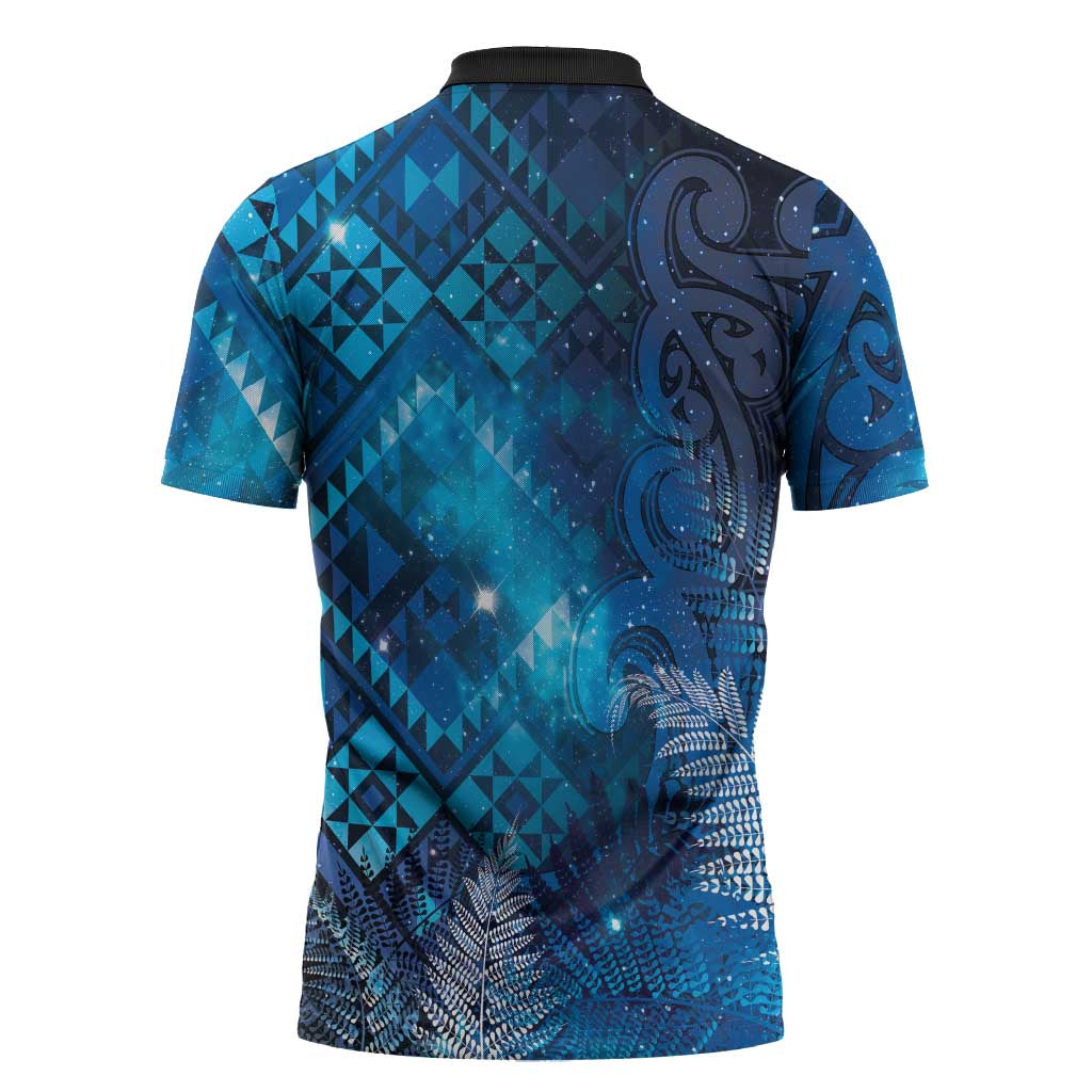 Aotearoa Taniko Matariki Zipper Polo Shirt Cosmic Blue