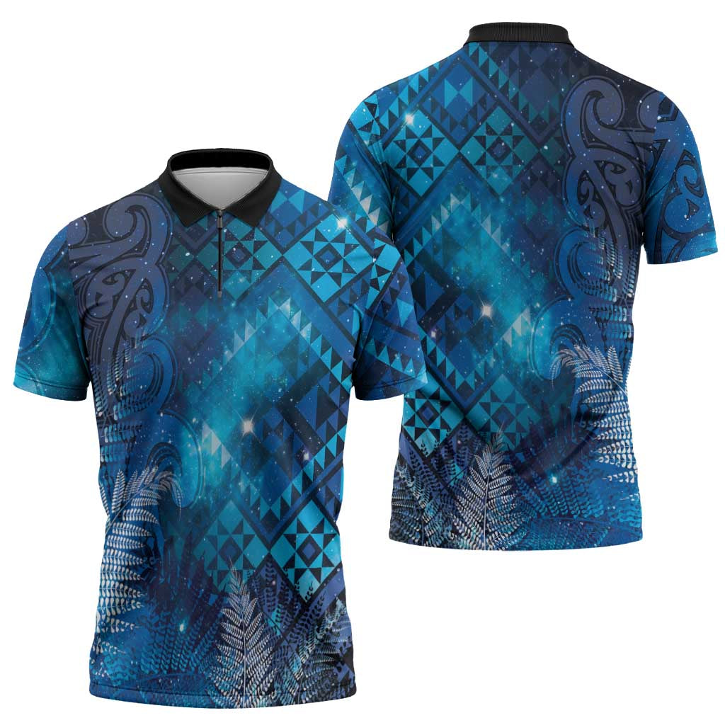 Aotearoa Taniko Matariki Zipper Polo Shirt Cosmic Blue
