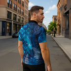 Aotearoa Taniko Matariki Zipper Polo Shirt Cosmic Blue