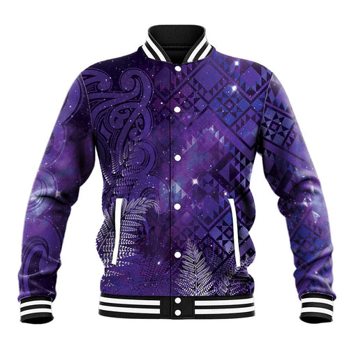 Aotearoa Taniko Matariki Baseball Jacket Cosmic Violet