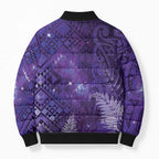 Aotearoa Taniko Matariki Bomber Puffer Jacket Cosmic Violet