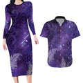 Aotearoa Taniko Matariki Couples Matching Long Sleeve Bodycon Dress and Hawaiian Shirt Cosmic Violet