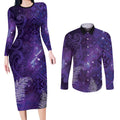 Aotearoa Taniko Matariki Couples Matching Long Sleeve Bodycon Dress and Long Sleeve Button Shirt Cosmic Violet