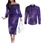 Aotearoa Taniko Matariki Couples Matching Off The Shoulder Long Sleeve Dress and Long Sleeve Button Shirt Cosmic Violet