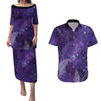 Aotearoa Taniko Matariki Couples Matching Puletasi and Hawaiian Shirt Cosmic Violet