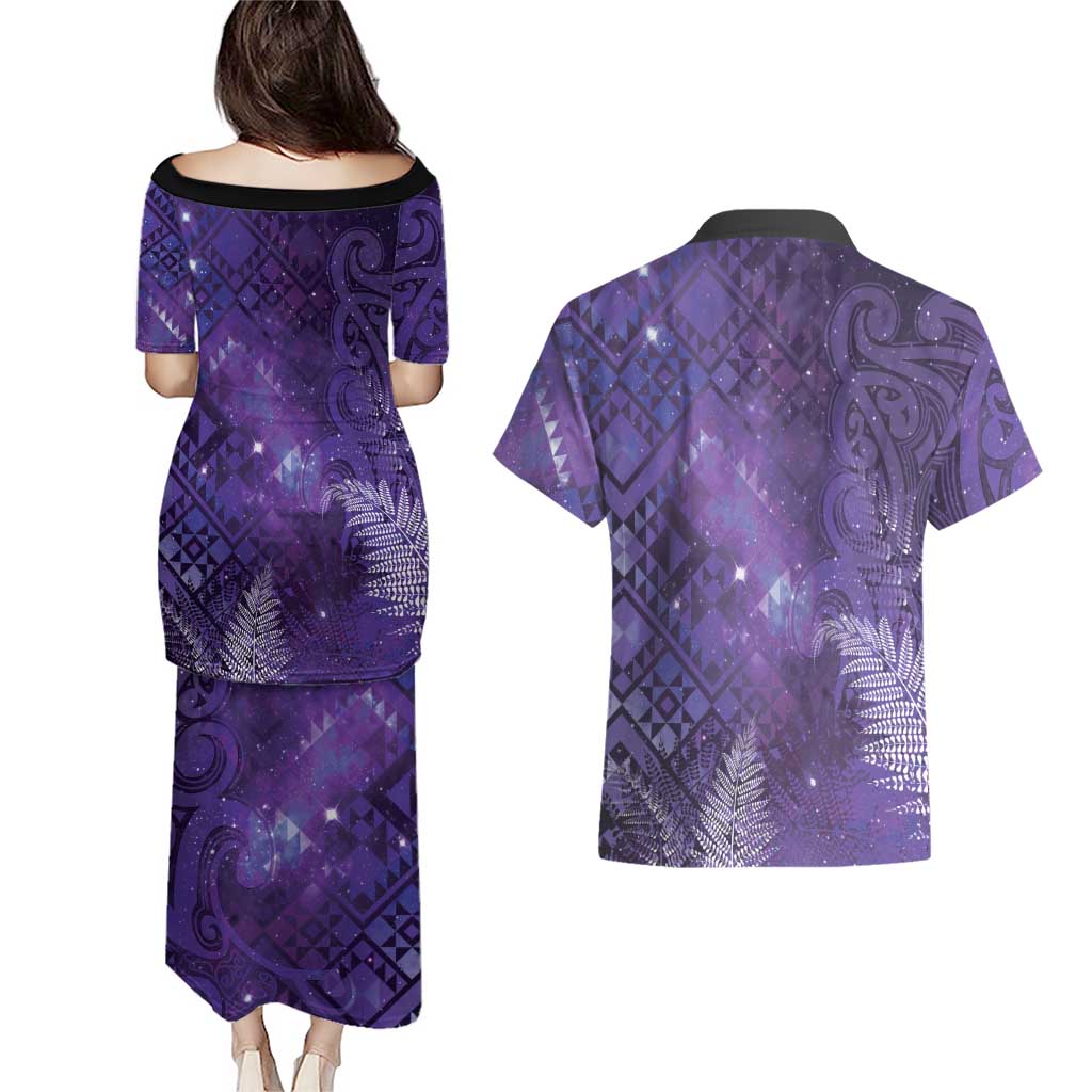 Aotearoa Taniko Matariki Couples Matching Puletasi and Hawaiian Shirt Cosmic Violet