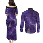 Aotearoa Taniko Matariki Couples Matching Puletasi and Long Sleeve Button Shirt Cosmic Violet