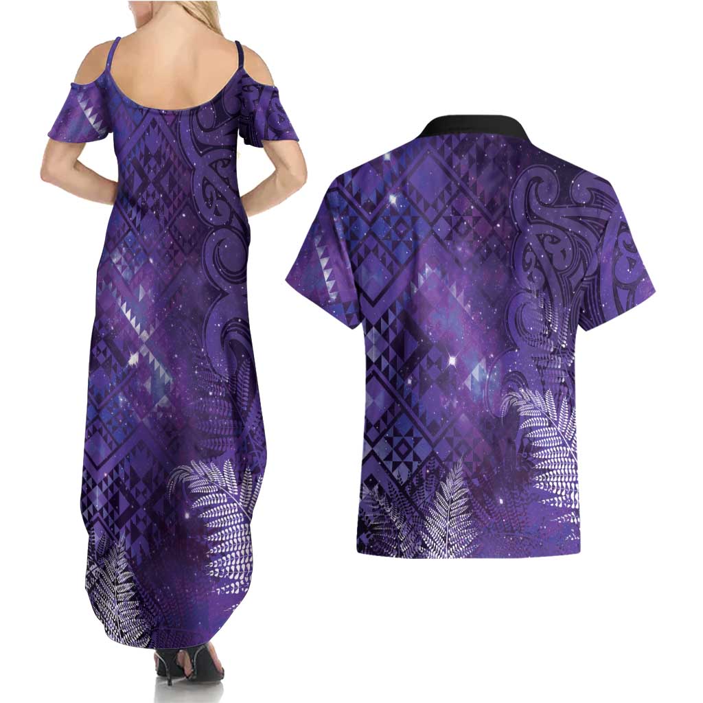 Aotearoa Taniko Matariki Couples Matching Summer Maxi Dress and Hawaiian Shirt Cosmic Violet