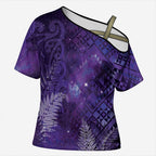 Aotearoa Taniko Matariki Cross Shoulder Shirt Cosmic Violet