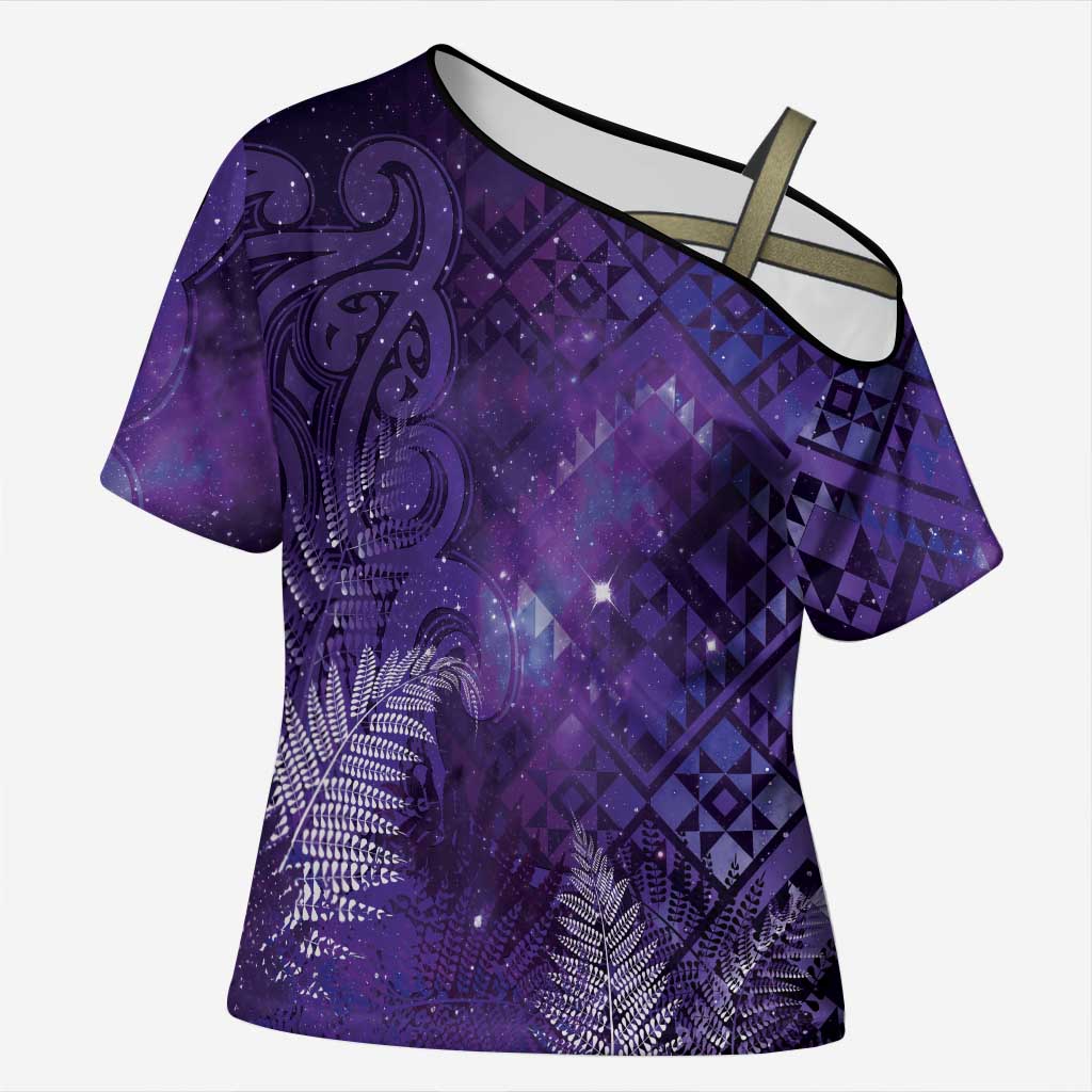 Aotearoa Taniko Matariki Cross Shoulder Shirt Cosmic Violet