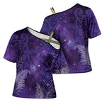 Aotearoa Taniko Matariki Cross Shoulder Shirt Cosmic Violet