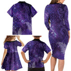 Aotearoa Taniko Matariki Family Matching Long Sleeve Bodycon Dress and Hawaiian Shirt Cosmic Violet