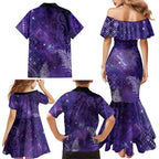 Aotearoa Taniko Matariki Family Matching Mermaid Dress and Hawaiian Shirt Cosmic Violet