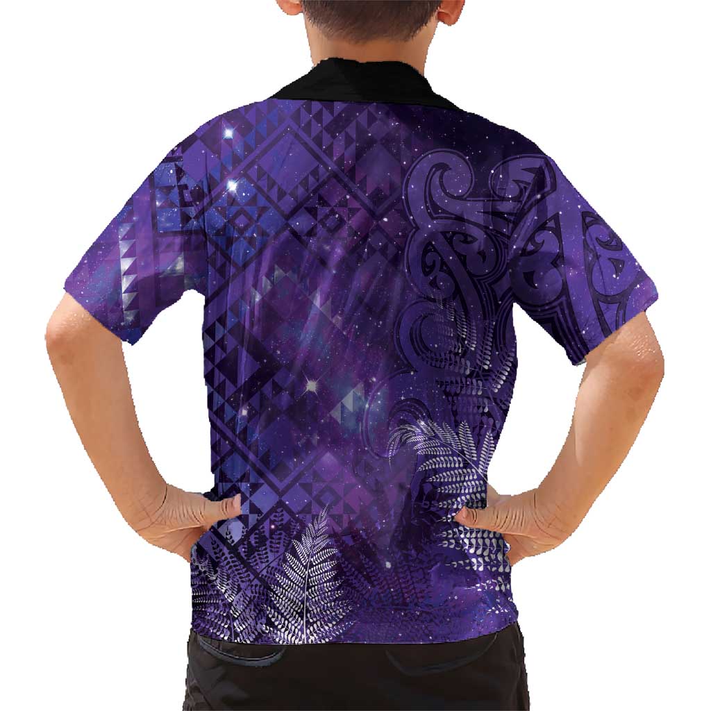 Aotearoa Taniko Matariki Family Matching Off The Shoulder Long Sleeve Dress and Hawaiian Shirt Cosmic Violet