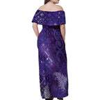 Aotearoa Taniko Matariki Family Matching Off Shoulder Maxi Dress and Hawaiian Shirt Cosmic Violet