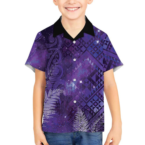 Aotearoa Taniko Matariki Family Matching Off Shoulder Maxi Dress and Hawaiian Shirt Cosmic Violet