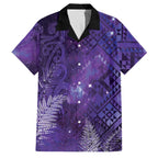 Aotearoa Taniko Matariki Family Matching Off Shoulder Short Dress and Hawaiian Shirt Cosmic Violet