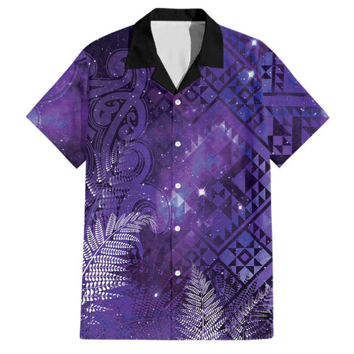 Aotearoa Taniko Matariki Family Matching Off Shoulder Short Dress and Hawaiian Shirt Cosmic Violet