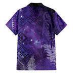 Aotearoa Taniko Matariki Family Matching Off Shoulder Short Dress and Hawaiian Shirt Cosmic Violet
