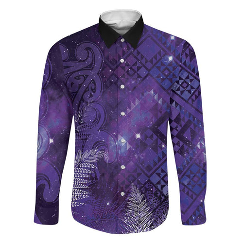 Aotearoa Taniko Matariki Family Matching Off Shoulder Short Dress and Hawaiian Shirt Cosmic Violet
