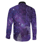 Aotearoa Taniko Matariki Family Matching Off Shoulder Short Dress and Hawaiian Shirt Cosmic Violet