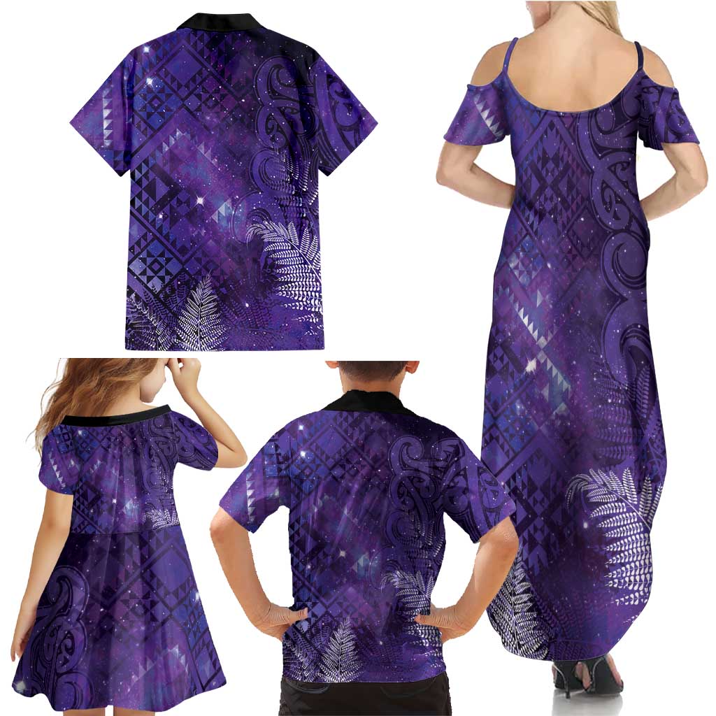 Aotearoa Taniko Matariki Family Matching Summer Maxi Dress and Hawaiian Shirt Cosmic Violet