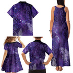 Aotearoa Taniko Matariki Family Matching Tank Maxi Dress and Hawaiian Shirt Cosmic Violet