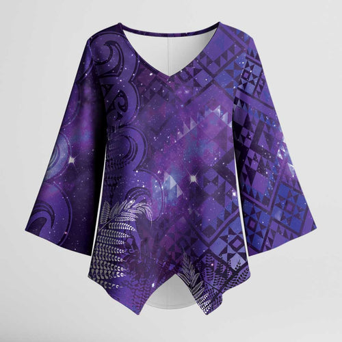 Aotearoa Taniko Matariki Kimono Sleeve Blouse Cosmic Violet