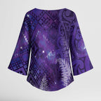 Aotearoa Taniko Matariki Kimono Sleeve Blouse Cosmic Violet