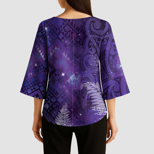 Aotearoa Taniko Matariki Kimono Sleeve Blouse Cosmic Violet