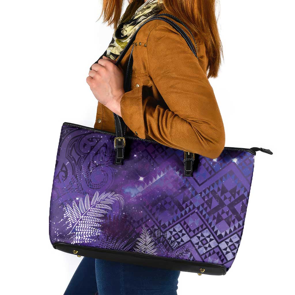 Aotearoa Taniko Matariki Leather Tote Bag Cosmic Violet
