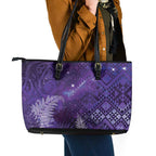 Aotearoa Taniko Matariki Leather Tote Bag Cosmic Violet