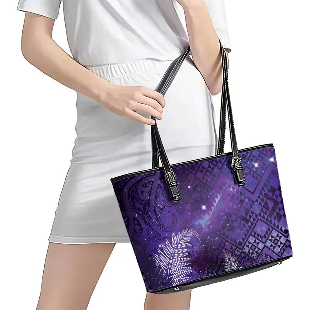 Aotearoa Taniko Matariki Leather Tote Bag Cosmic Violet