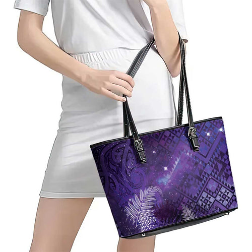 Aotearoa Taniko Matariki Leather Tote Bag Cosmic Violet